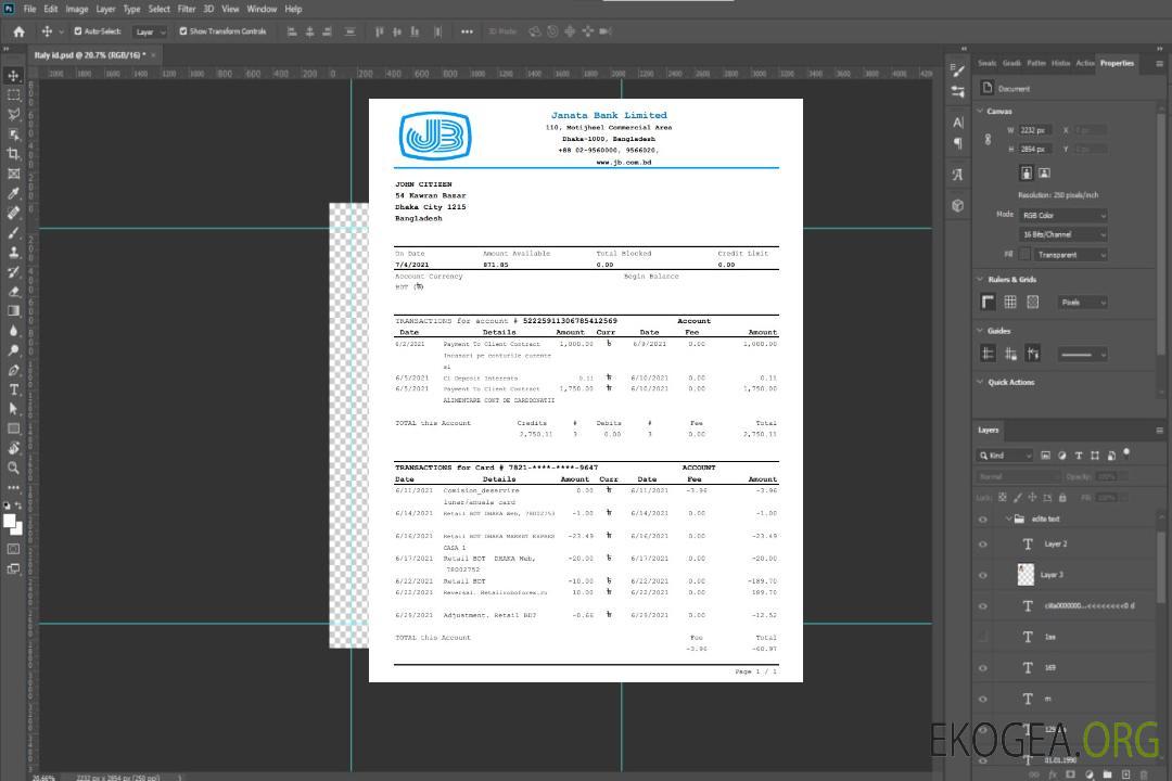 Relevé bancaire Bangladesh Janata, modèle facile à remplir au format de fichier .xls et .pdf template